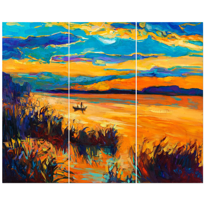East Urban Home Boat In Lake Oil Painting Print Multi Piece