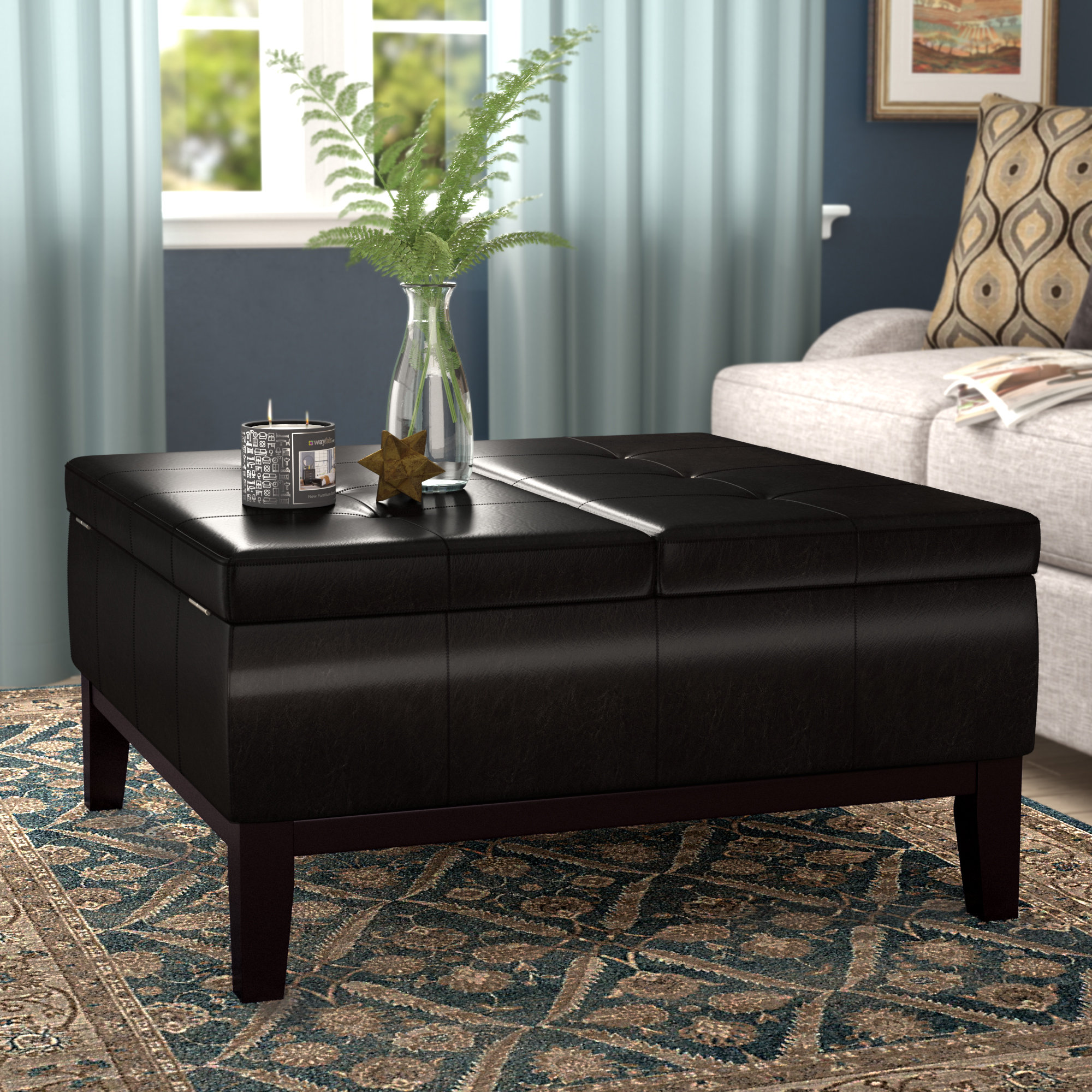 Ebern Designs Annatone 36 Wide Faux Leather Tufted Square Cocktail Ottoman With Storage Reviews Wayfair