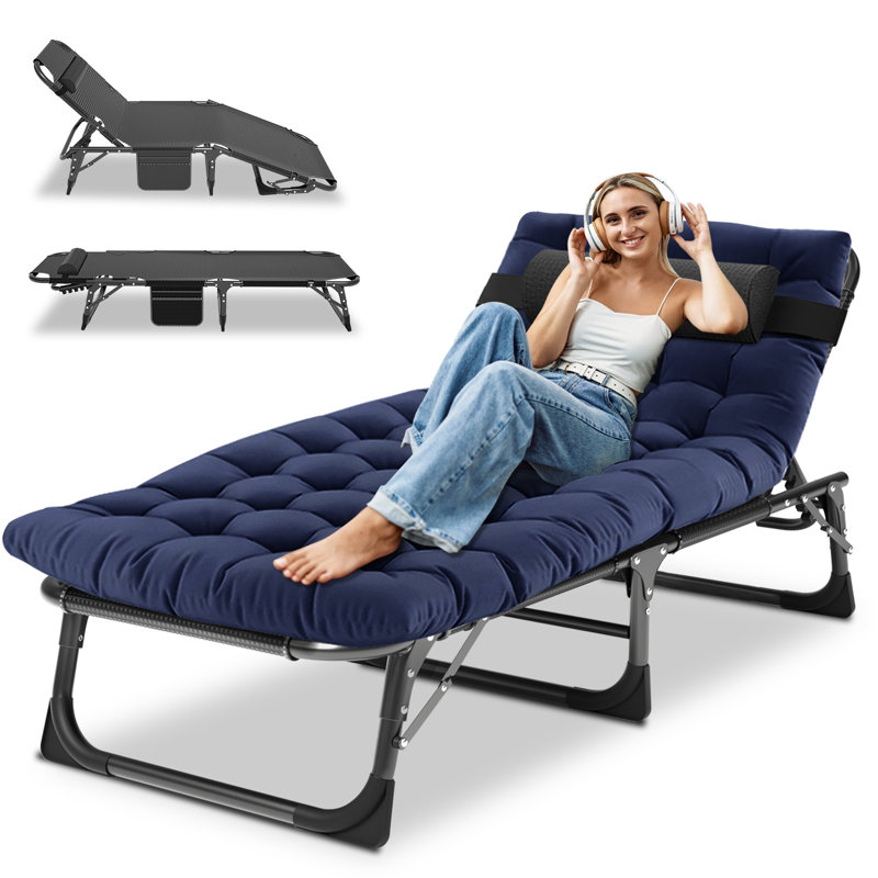 Patio Chaise Lounge Chair, Outdoor Portable Adjustable with 5 Positions Folding Pool Recliner with Mattress Max Weight Capacity 440 lbs Color: Gray/Blue