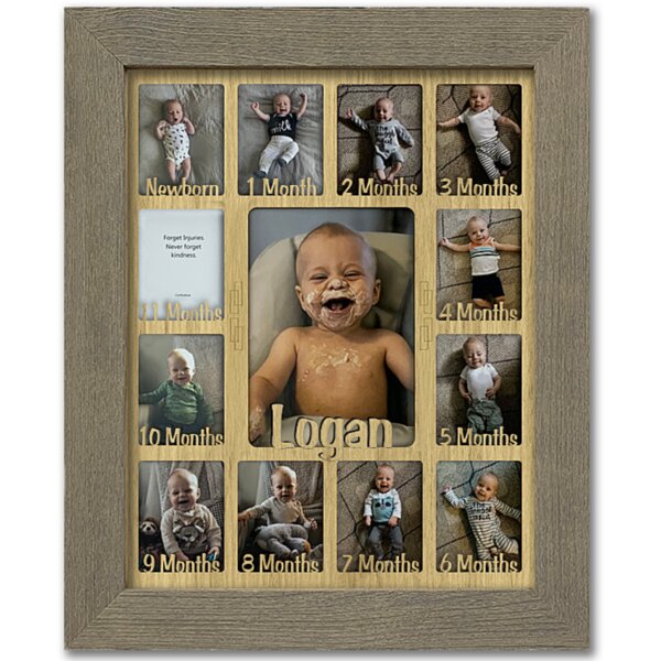Custom Calligraphy 12 Month Timeline Newborn Collage 18 by 22-inch Picture Frame with White Mat and Wall Hangers
