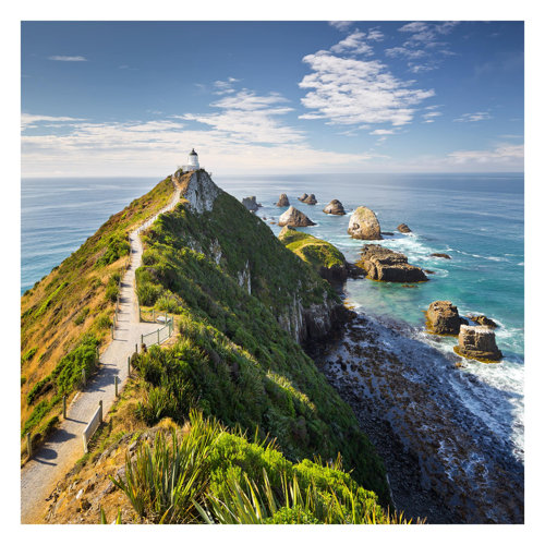 Nugget Point Lighthouse and the Sea, New Zealand 2.88m x 2.88m Textured Matt Peel & Stick Wall Mural East Urban Home