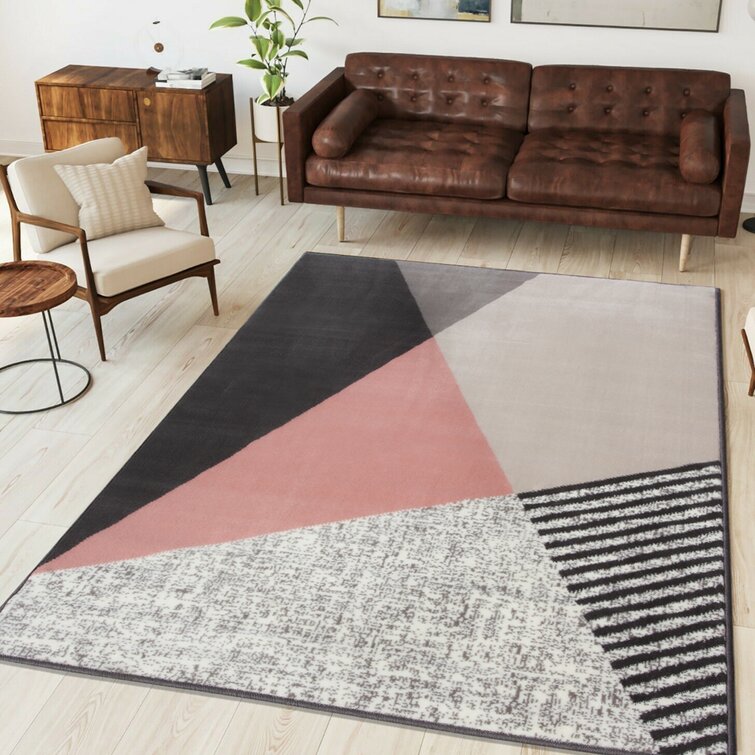 Pink & Grey Rugs for Bedroom Geometric Colourful Rugs Trending Now Huge Small UK
