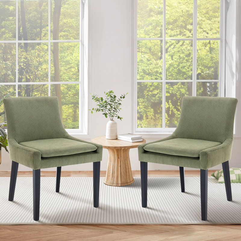Demarrion Wide Corduroy Upholstered Solid Wood Dining Side Chair Upholstery Color: Green Corduroy