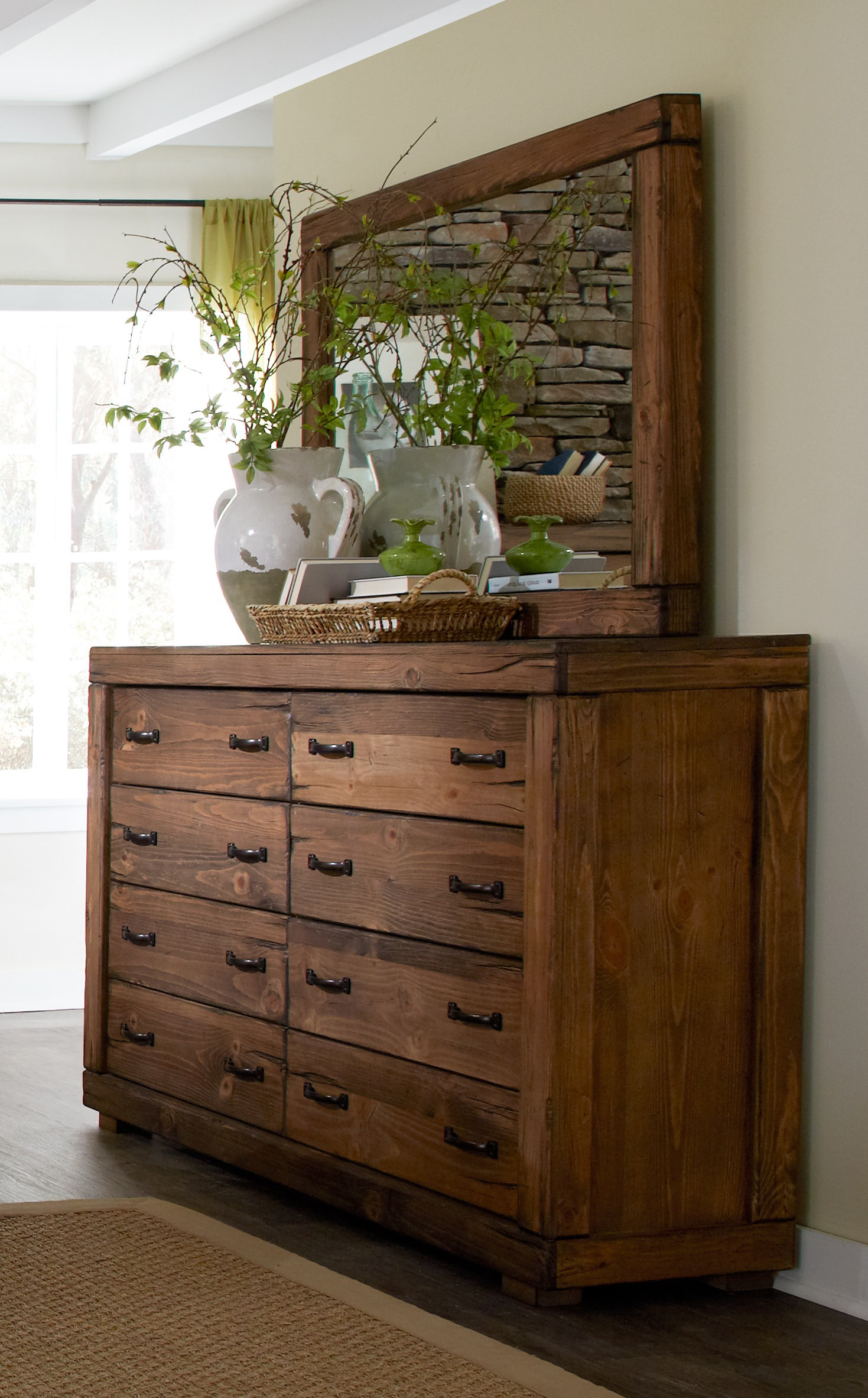 Union Rustic Nyla 8 Drawer Double Dresser With Mirror Reviews