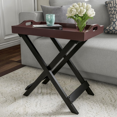 Kincheloe Folding End Table - Wooden Stand with Removable TV Tray for Serving - Night Stand