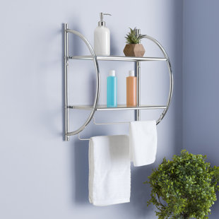 chrome bathroom shelf with towel bar