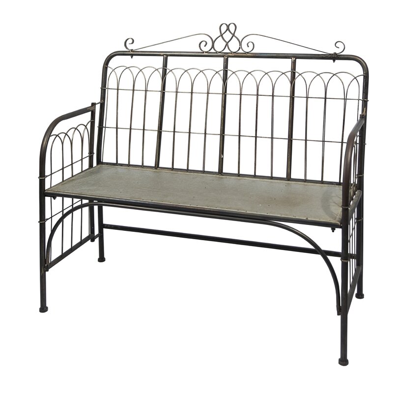 Decmode Galvanized Silver Metal Outdoor Bench 45 X 40