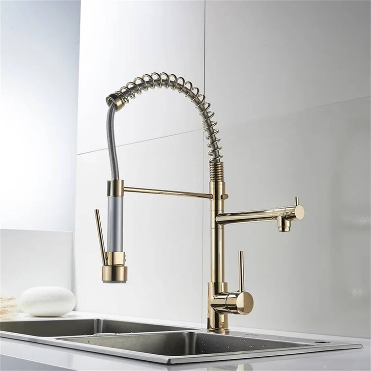 Kitchen Sink Faucet Chrome Single Handle Brass Pull Down Out Sprayer Fixtures Mixer Taps 