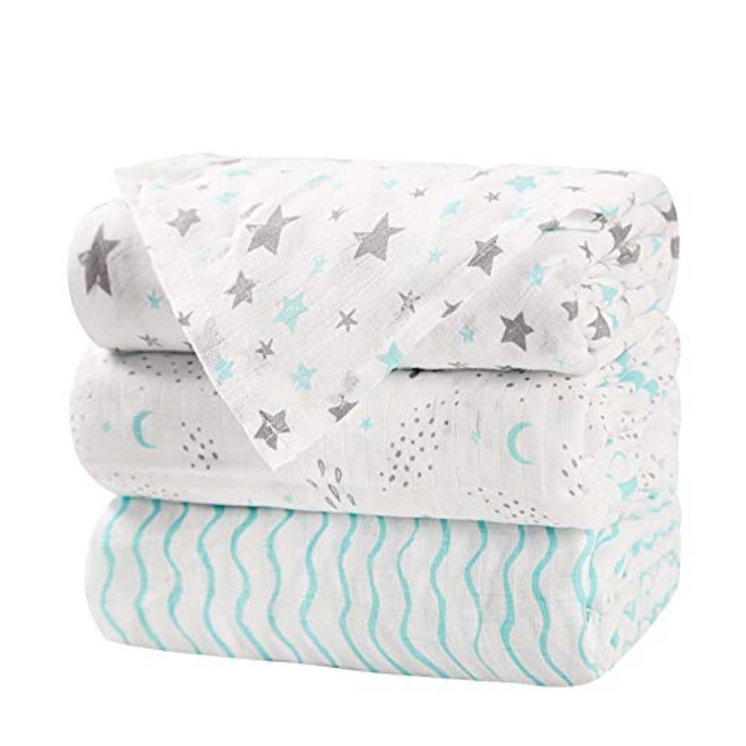 bonamy Baby Organic Cotton Receiving Blanket-Newborn Boys and Girls Large and Warm Swaddling Blanket Mint BBMT