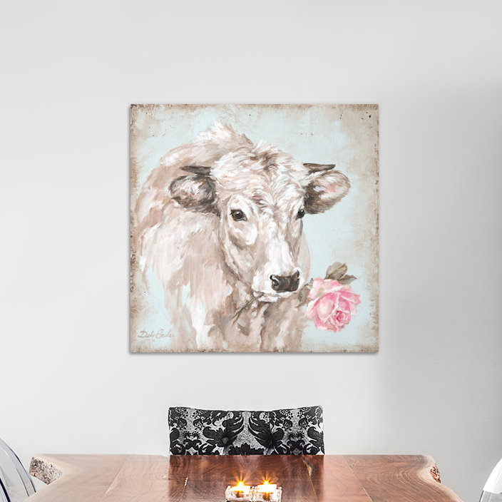 Laurel Foundry Modern Farmhouse French Farmhouse Series Cow With Rose Ii Painting Print On Wrapped Canvas Reviews