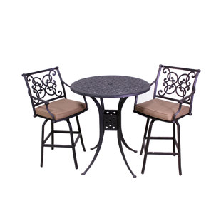 Go to store & view more images Elzada 3 Piece Sunbrella Bar Height Dining Set with Cushions by Fleur De Lis Living