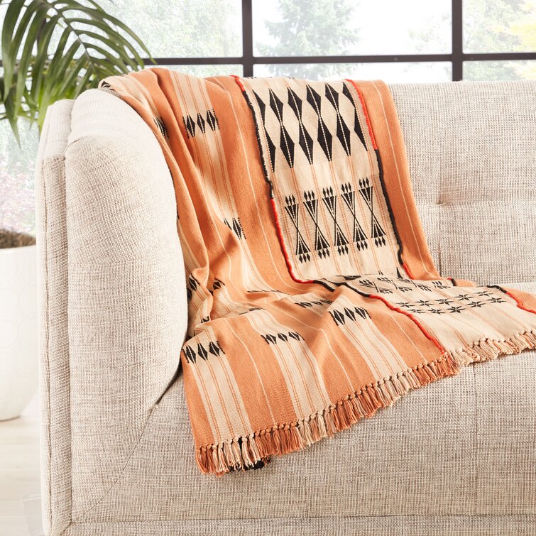 Flato Handloomed 100% Cotton Throw Sofa Blanket Indian Sand 50"x60" 