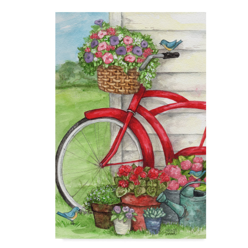 Winston Porter Bike With Birds And Flowers Flag Acrylic Painting