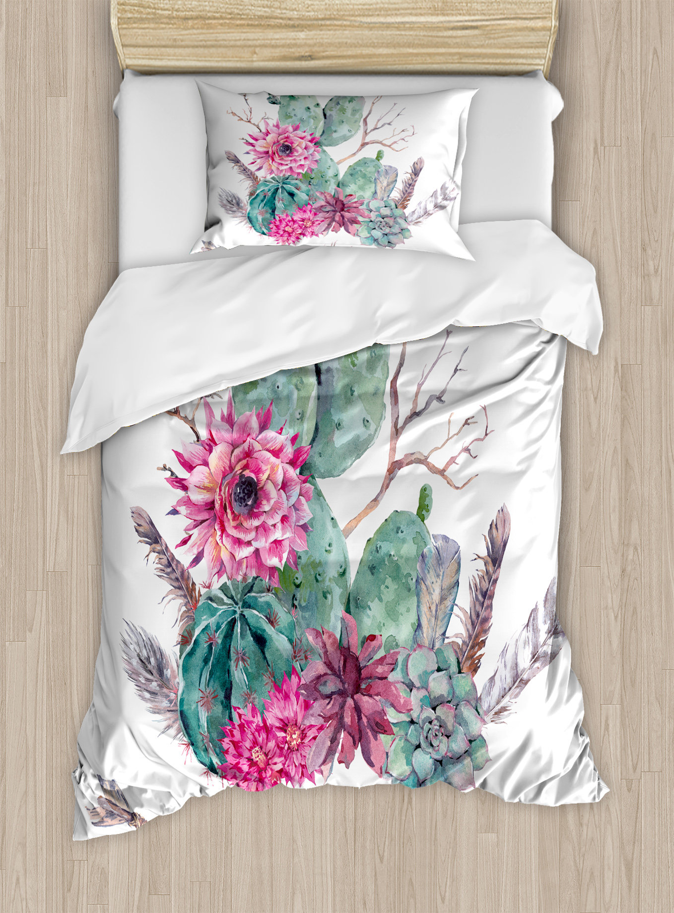 Ambesonne Cactus Exotic Natural Vintage Watercolor Bouquet