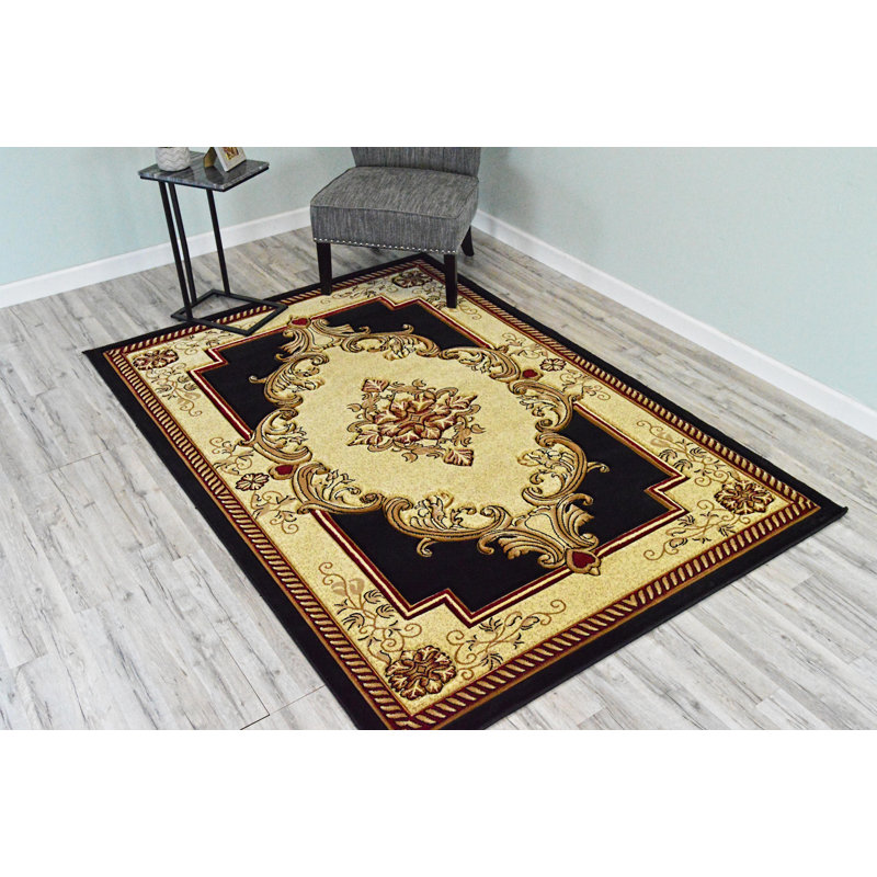 Fleur De Lis Living Half Moon Bay Oriental Black Beige Area Rug Wayfair