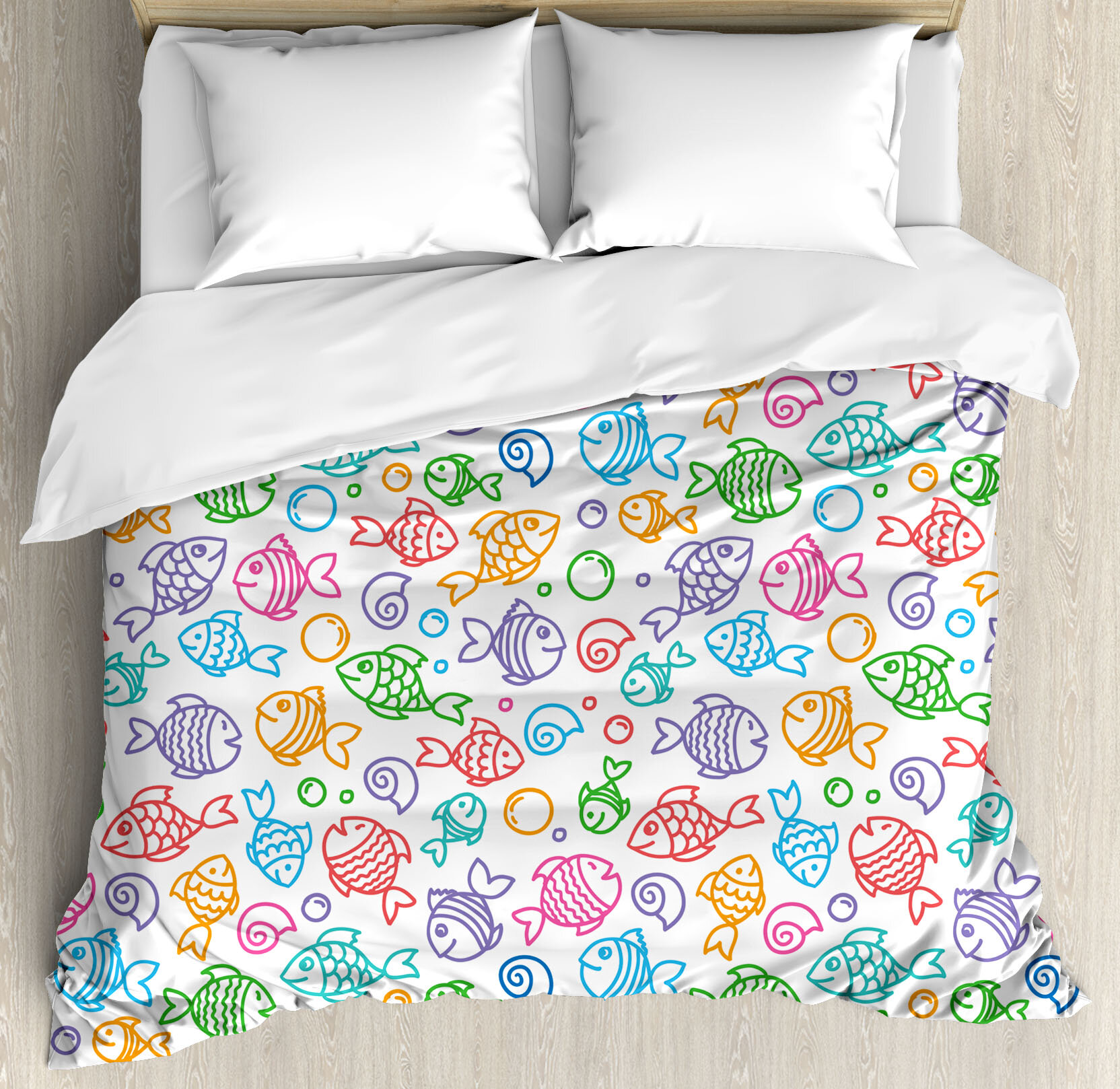 East Urban Home Various Color Repeating Funny Fish Motif Cheerful