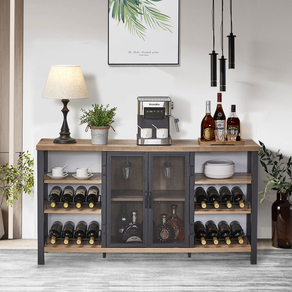 US-W Rustic Wood Countertop Wine Rack 6 Bottles Family bar Can store wine rack 