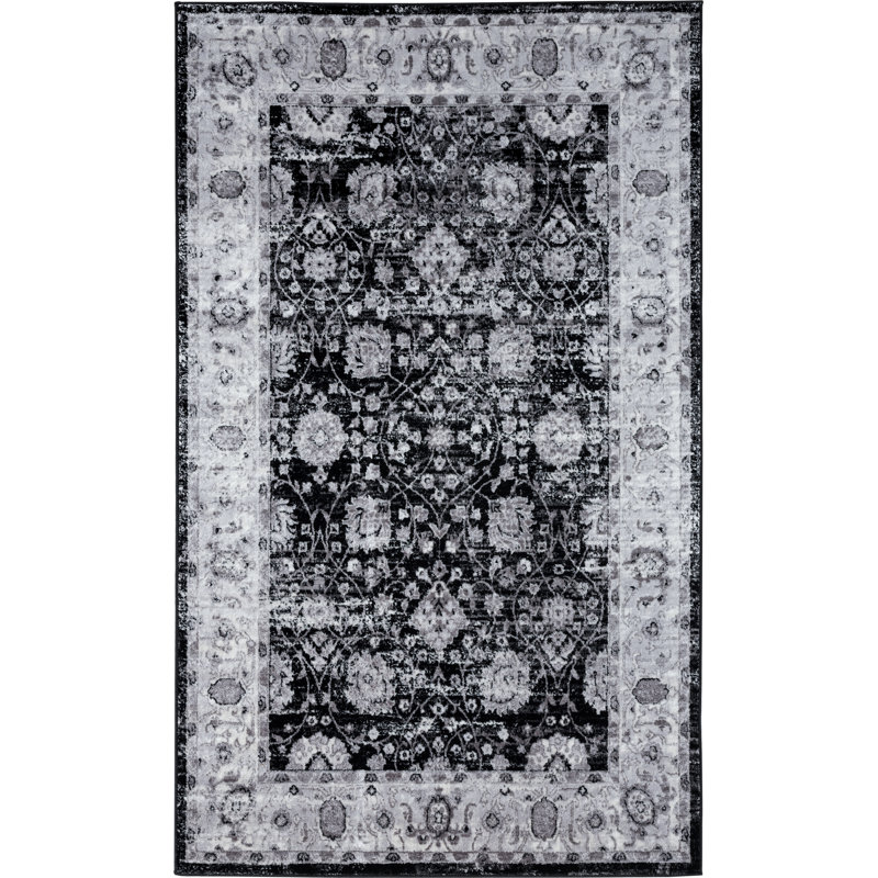 World Menagerie Bessoir Power Loom Black Beige Rug Wayfair