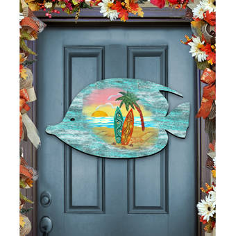 Designocracy Fish Coastal Beach Wooden Decorative Door Hanger Wall