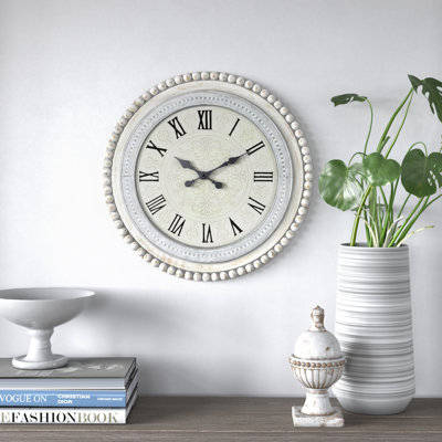 Fontanel White Wood Carved Beading Wall Clock 22" x 1" x 22"