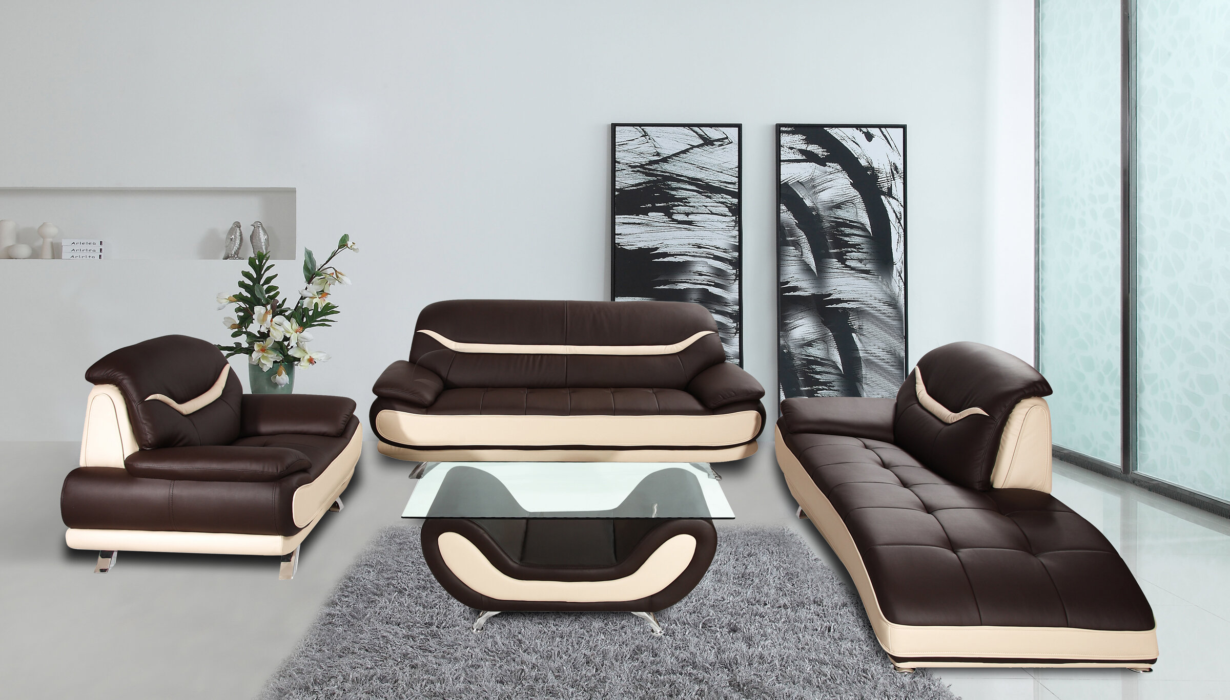 Orren Ellis Mccree 3 Piece Leather Living Room Set Reviews Wayfair