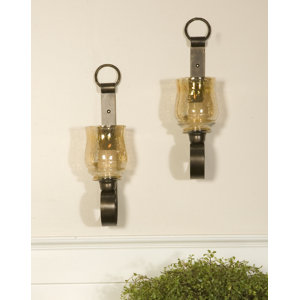 Reitman Iron and Glass Small Wall Sconces (Set of 2) (Set of 2)