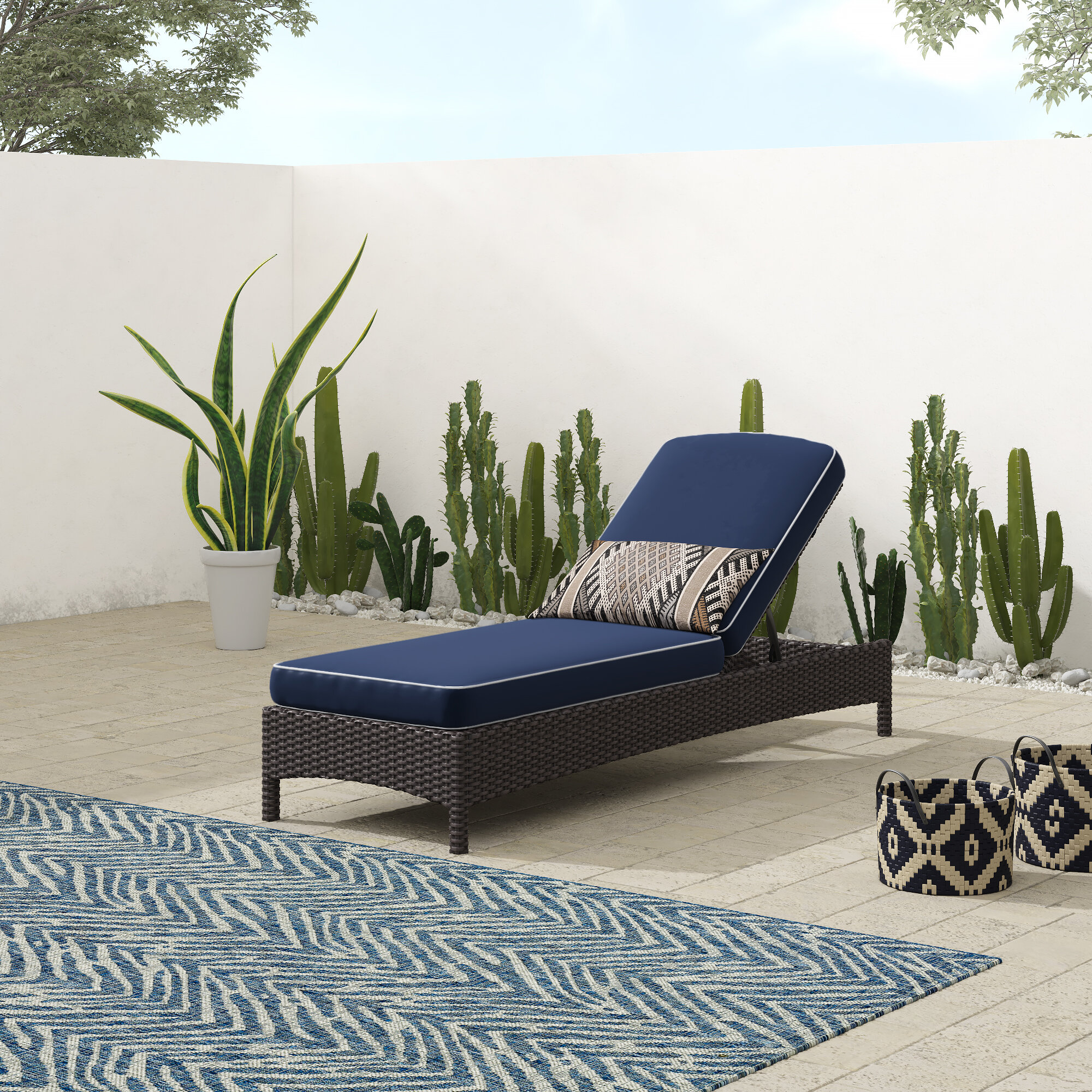 wicker chaise lounge with cushion