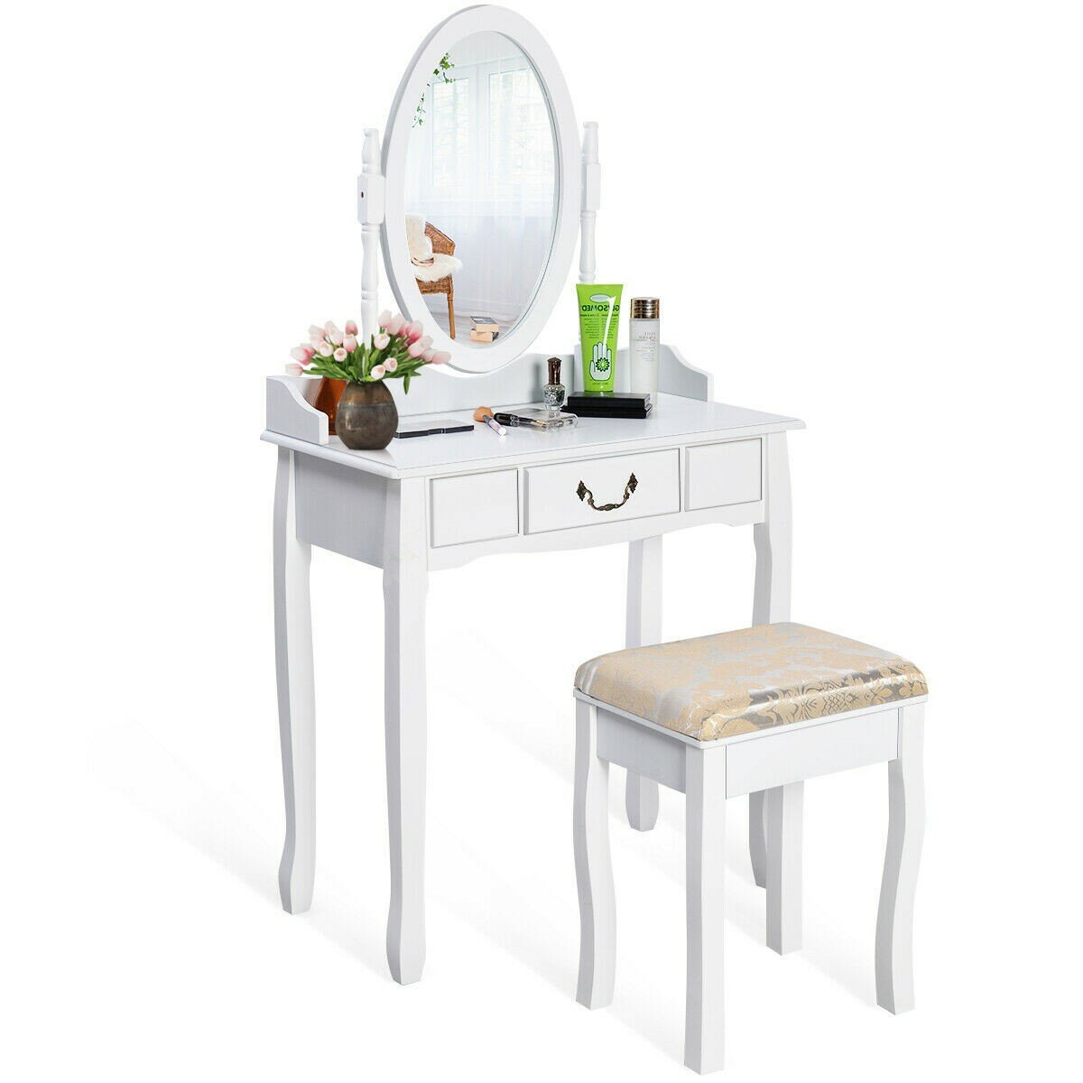 Rosdorf Park Dahlquist Makeup Dressing Solid Wood Vanity Set With Stool And Mirror Wayfair