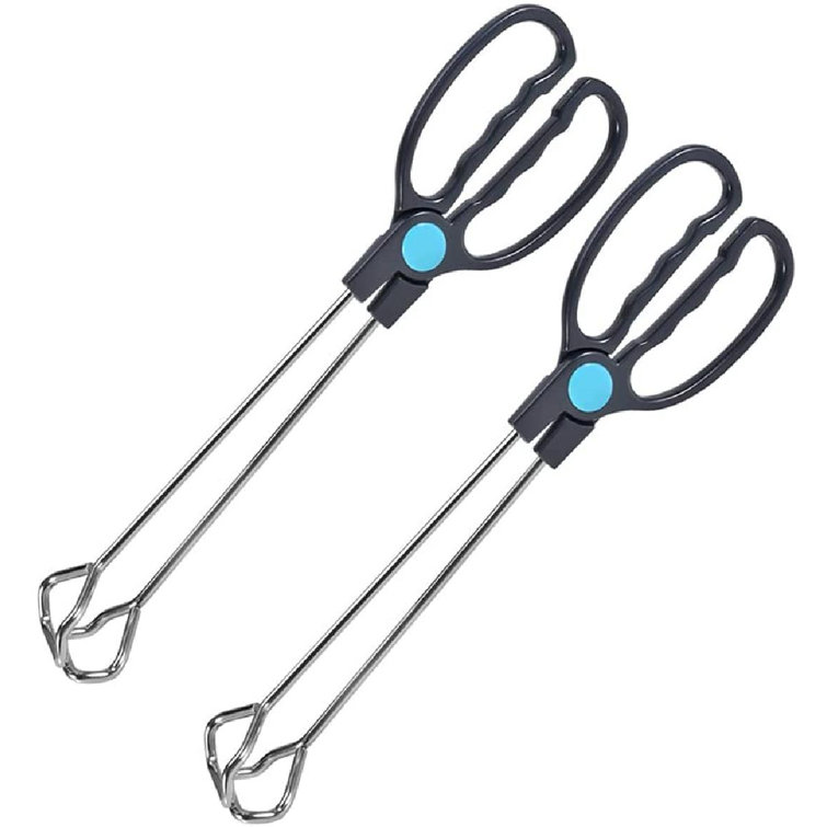 Stainless Steel Scissor Tongs Set Of 2 Heavy Duty Kitchen Cooking Grilling 114-Inch Tongs With Soft Handles