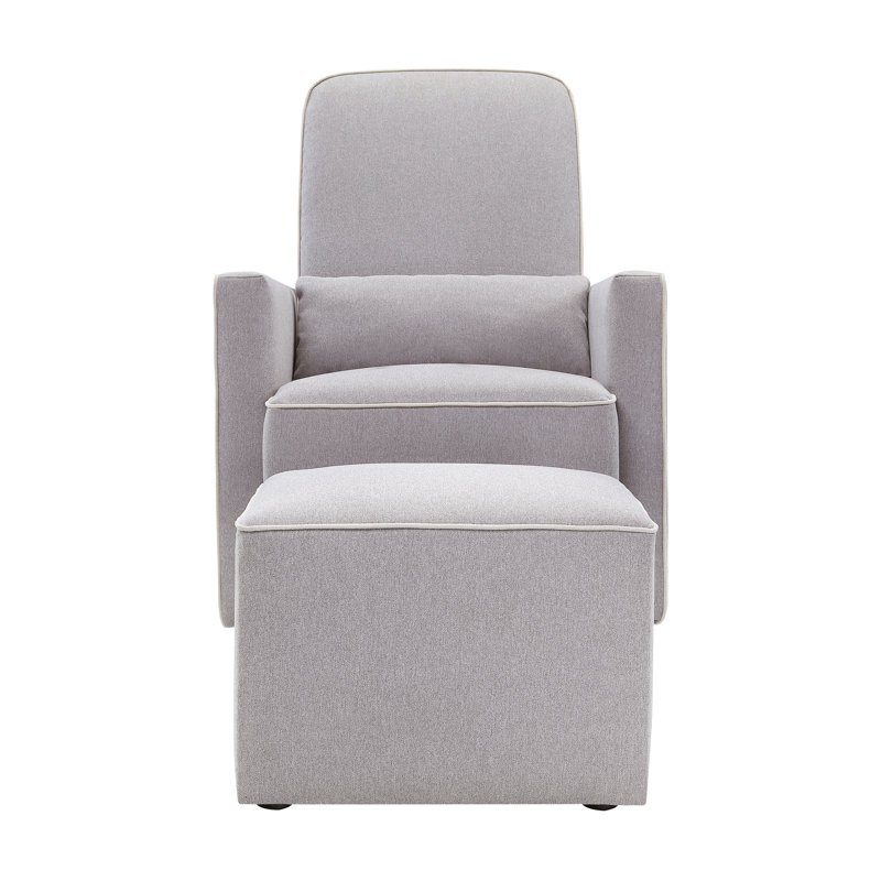 davinci olive upholstered swivel glider with ottoman in cream