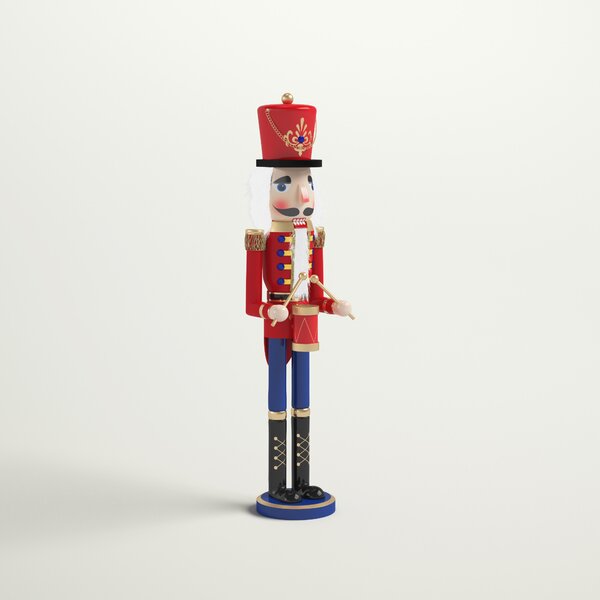 15-Inch Northeast Home Goods Wooden Christmas Nutcracker Decor Red Teddy Bear Soldier with Horn