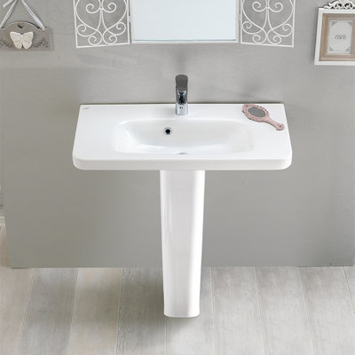 Noura Ceramic 32 Pedestal Bathroom Sink With Overflow Cerastyle By