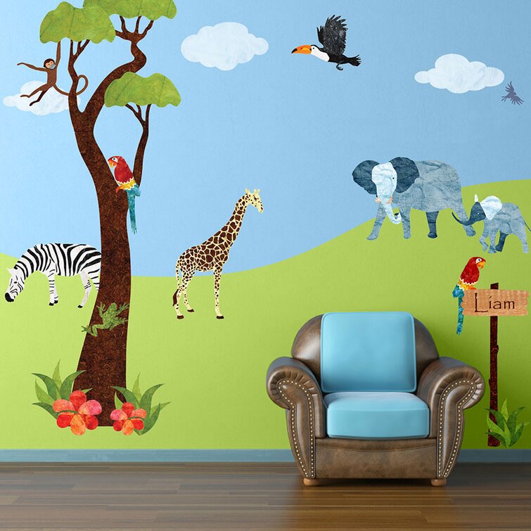 Animal Wall Stickers Jungle Tree Decal Jungle Animal Wall Decal Lion Wall Art 