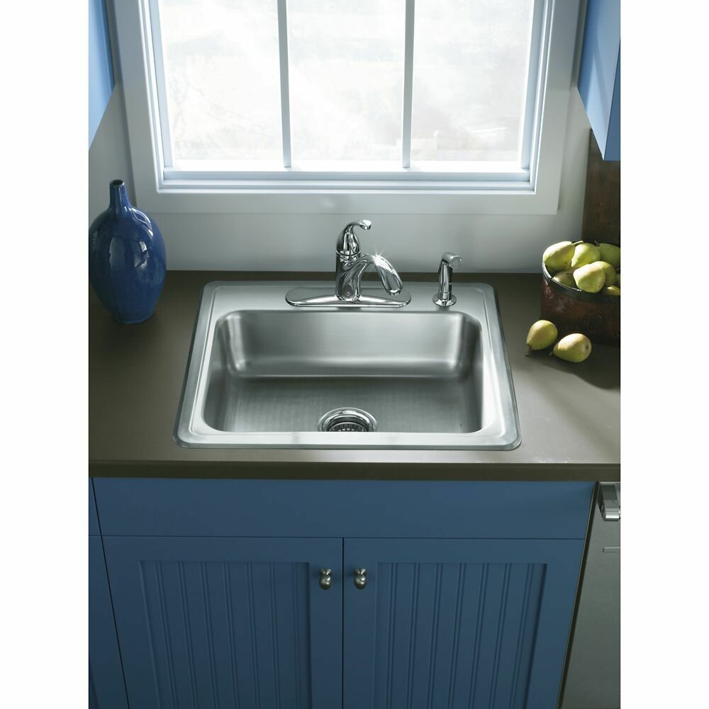 Sterling By Kohler Middleton 22 W Single Bowl Stainless Steel Drop In   Sterling By Kohler Middleton 22 W Single Bowl Stainless Steel Drop In Kitchen Sink With 3 Faucet Holes 