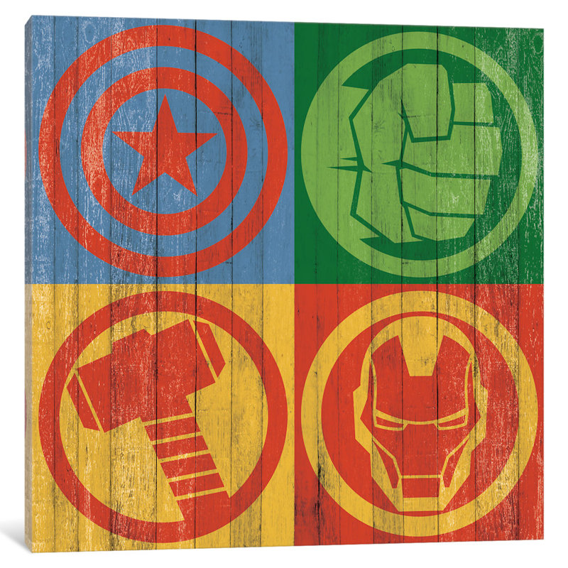 Icanvas Avengers Assemble Colored Wood By Marvel Comics Painting