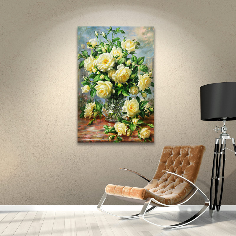 Charlton Home Princess Diana Roses In A Cut Glass Vase Painting
