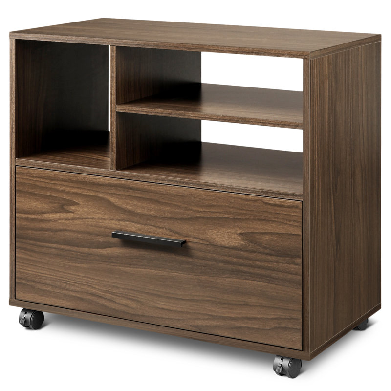 Red Barrel Studio 1 Drawer Wood File Cabinet Mobile Lateral Filing Cabinet Storage Printer Stand With Shelves For Home Office Walnut Wayfair Ca