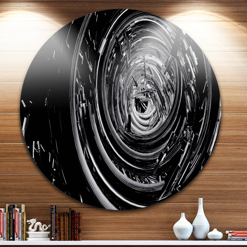 Designart Fractal 3d Black Whirlwind Graphic Art Print On Metal