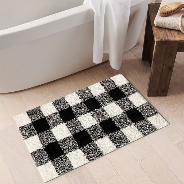Details about   White checkered mosaic Shower Curtain Toilet Cover Rug Mat Contour Rug Set