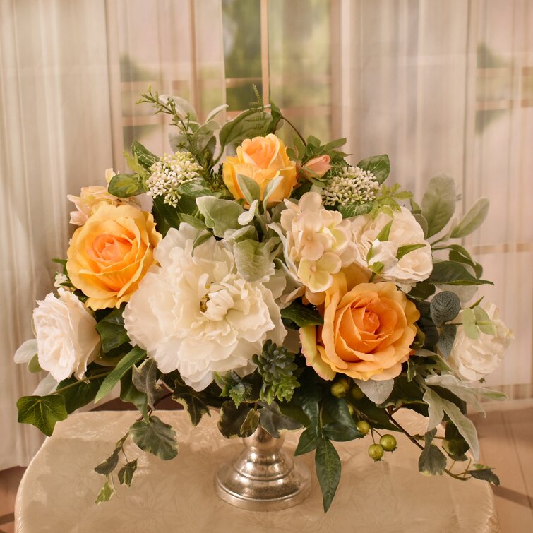 Silk Floral Arrangement Elegant Silk Rose and Peony Floral Arrangement in Vase