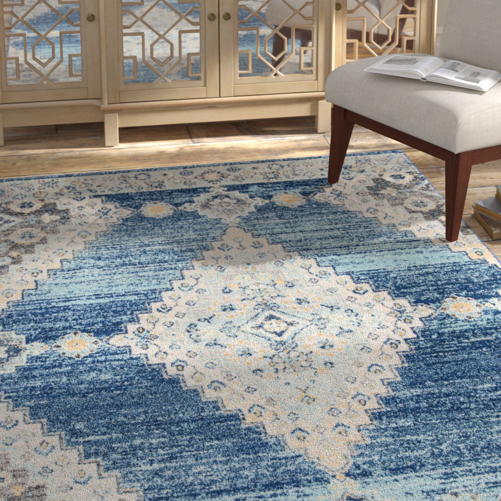 Mistana™ Christa Power Loom Performance Navy/Cream Rug & Reviews Wayfair