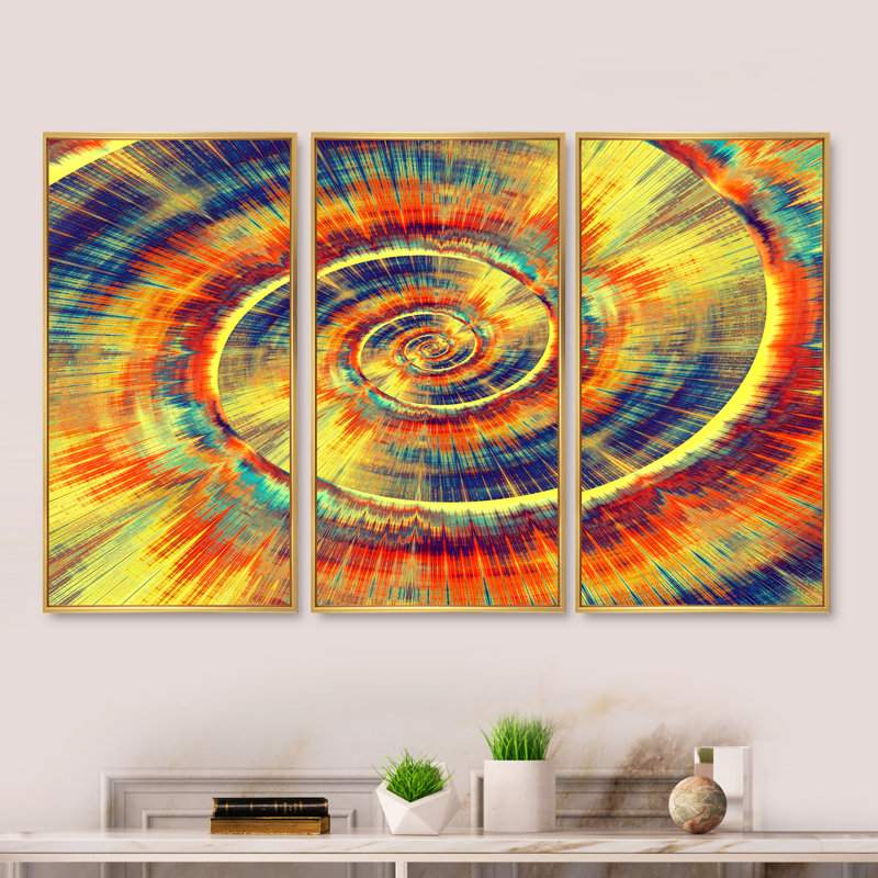 Spiral Bright Fractal Geometry VIII - 3 Piece Floater Frame Print on Canvas