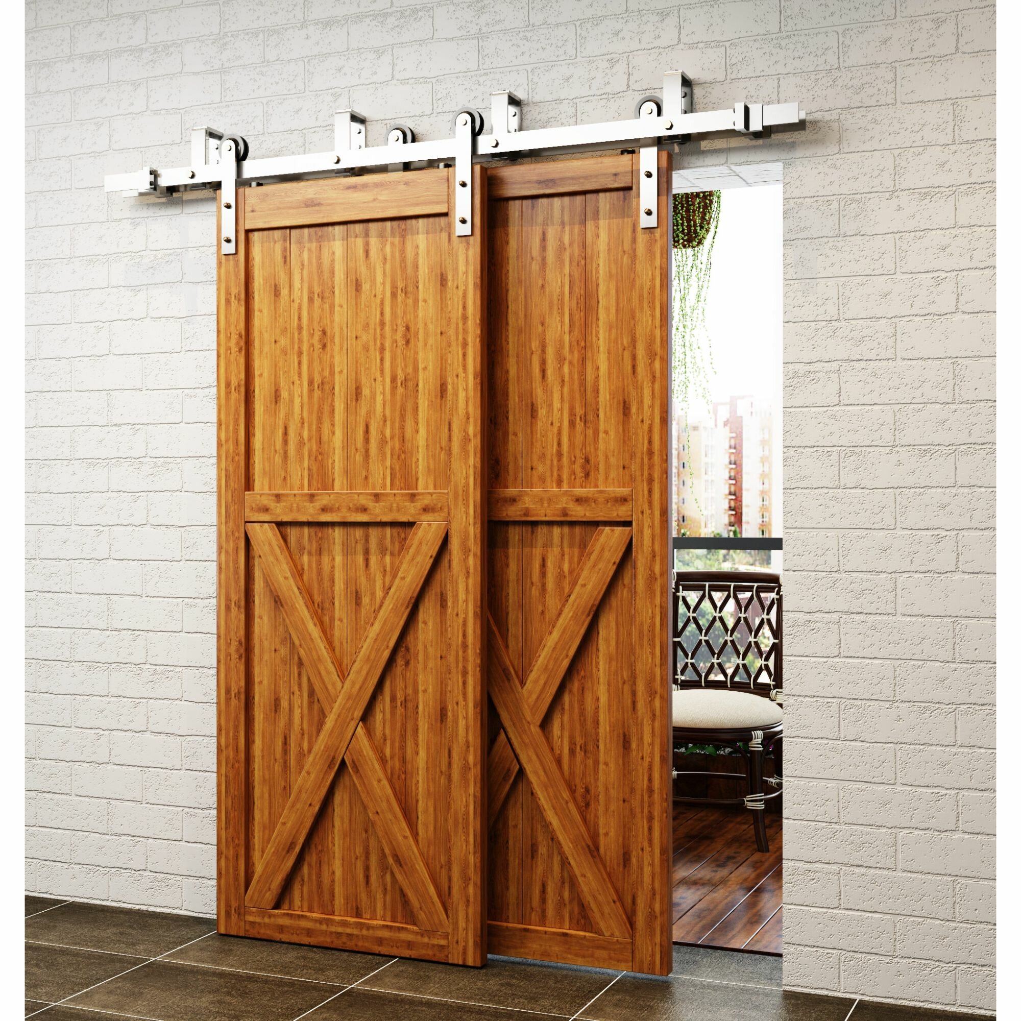 Homacer Double Track U Bypass Barn Door Hardware Kit Wayfair Ca