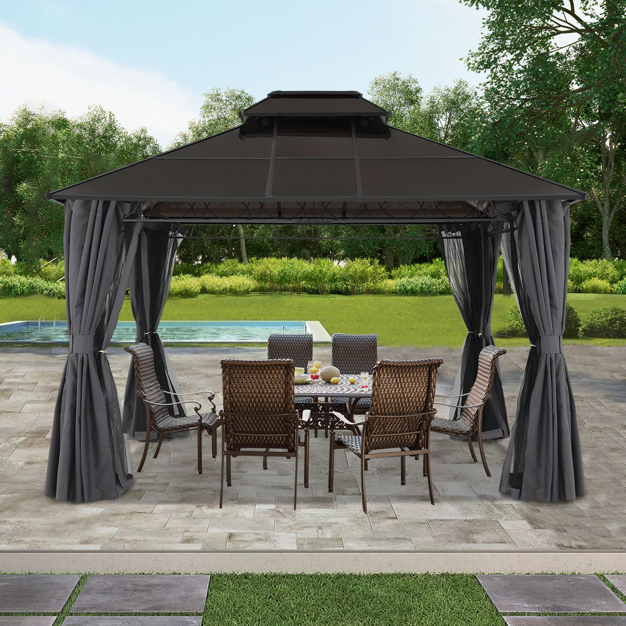 ABCCANOPY 10 Ft. W x 10 Ft. D Polycarbonate Roof Patio Gazebo | Wayfair