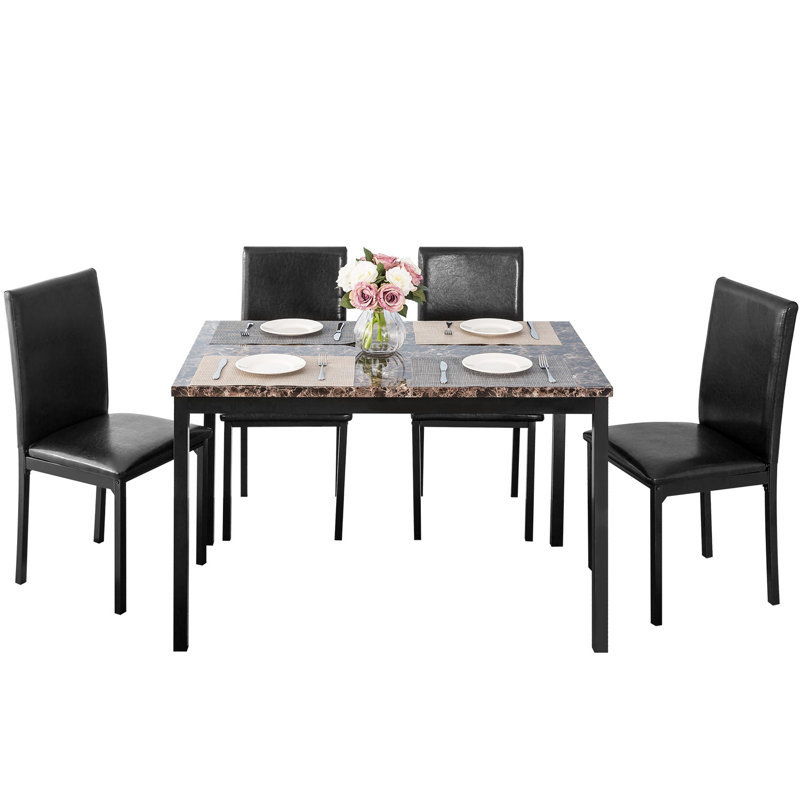 Red Barrel Studio Ilex Fur 5pcs Dining Set Kitchen Table Set Dining Table And 4 Leather Chairs Wayfair Ca