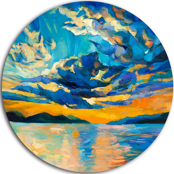 Designart Orange Sunset With Blue Sky Painting Print On Metal Wayfair