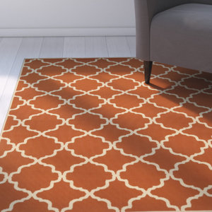 Heidy Geometric Orange/Ivory Indoor/Outdoor Area Rug