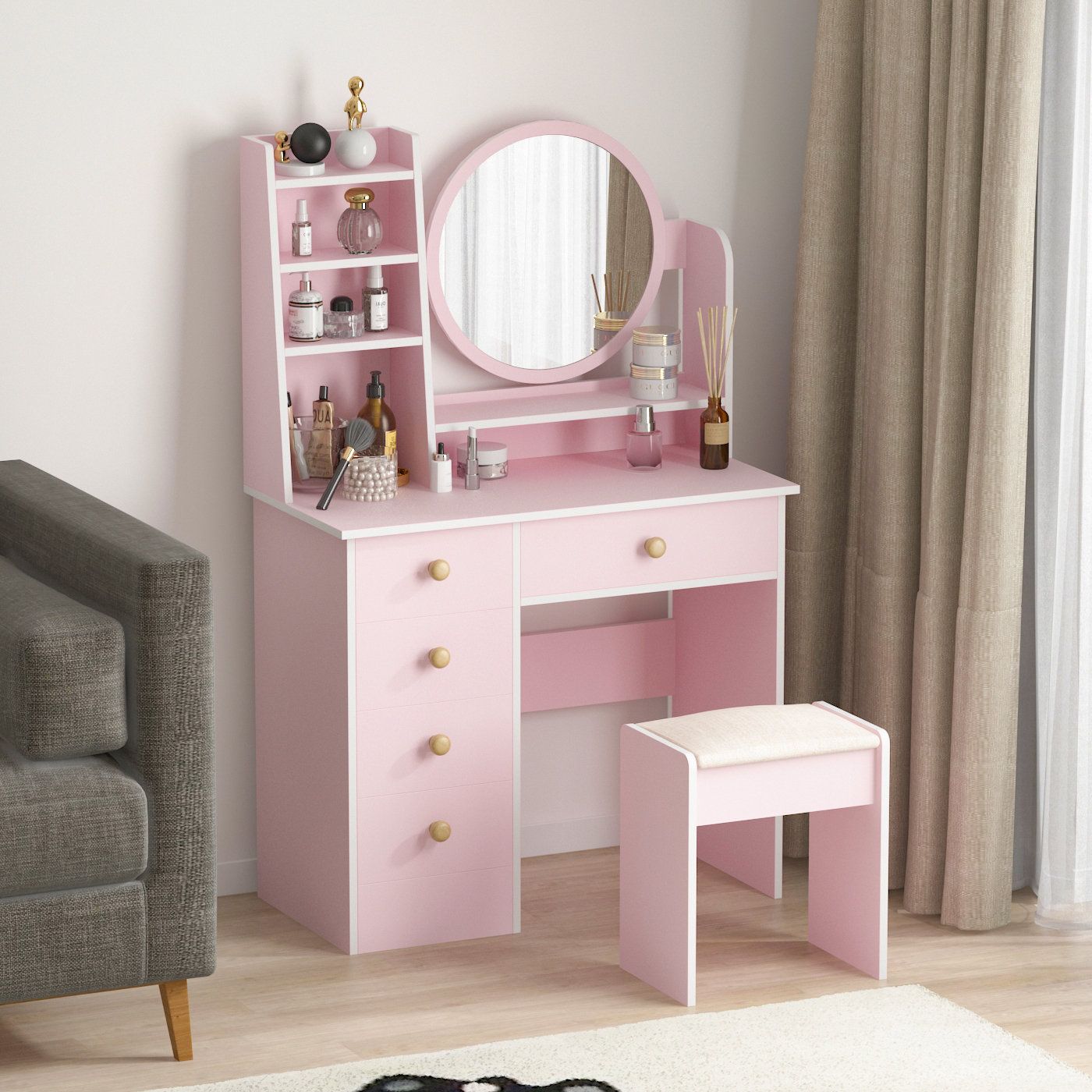 Latitude Run Jalana Vanity Set With Stool And Mirror Reviews Wayfair Latitude Run Jalana Vanity Set With Stool And Mirror Reviews Wayfair