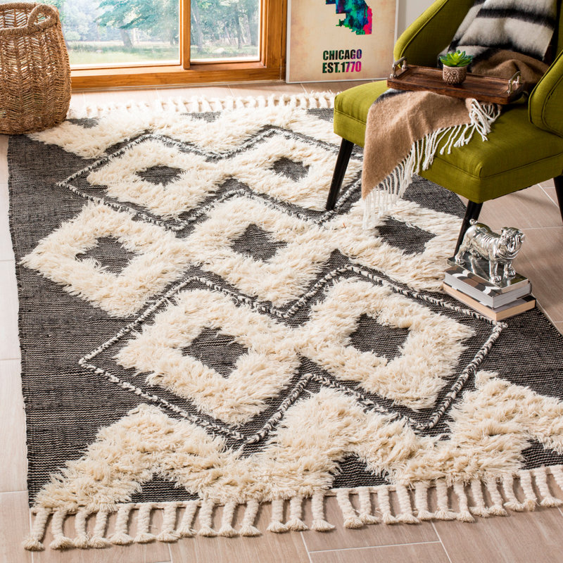 Treyton Geometric Hand Knotted Wool Cotton Black Ivory Area Rug Reviews Joss Main