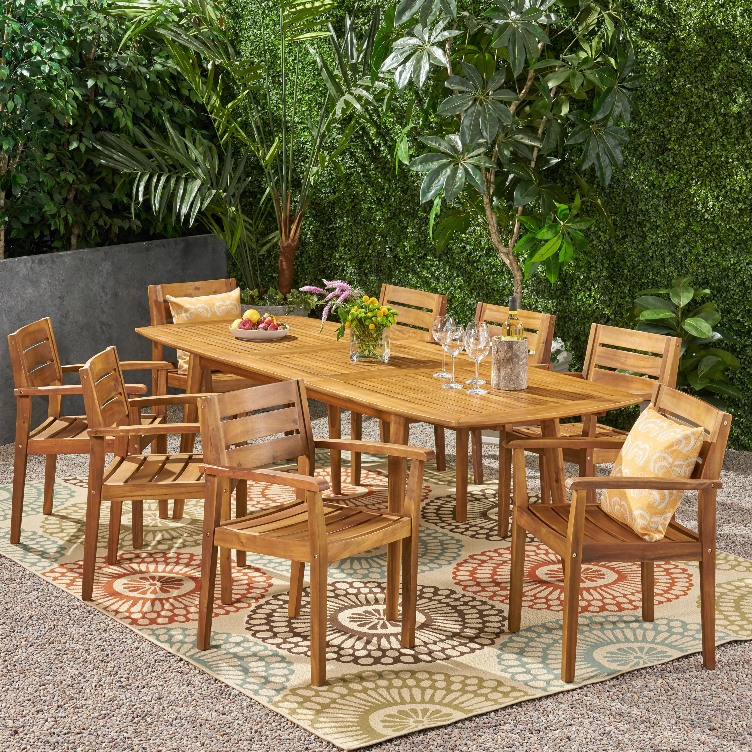 Highland Dunes Rehm Outdoor Expandable 9 Piece Dining Set Wayfair